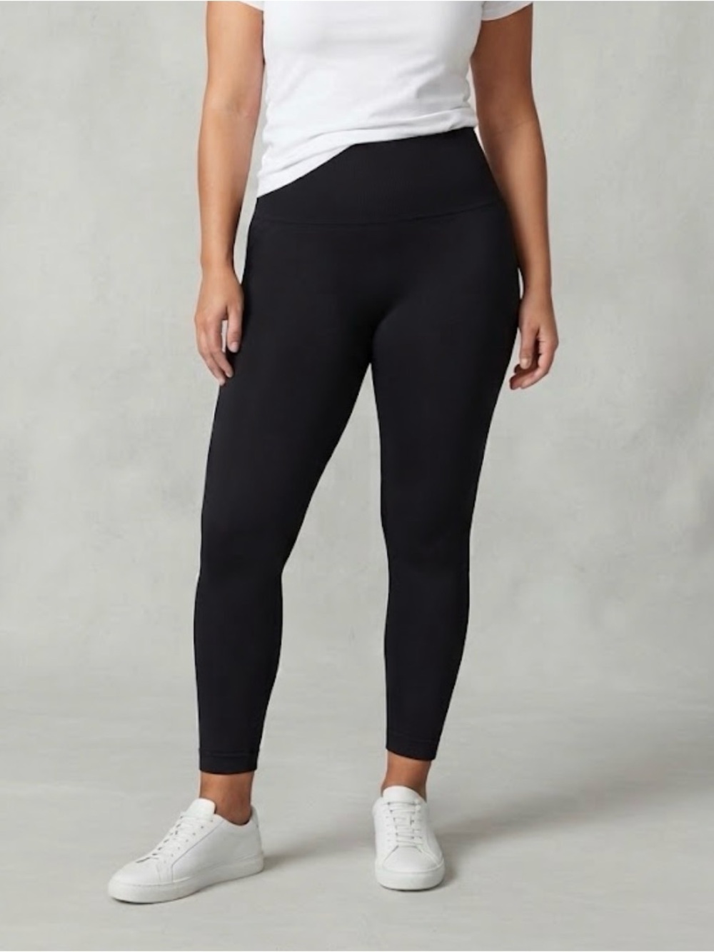 Anybody Black High-Waist Athleisure Leggings Ribbed Detail XL Minimalist Chic